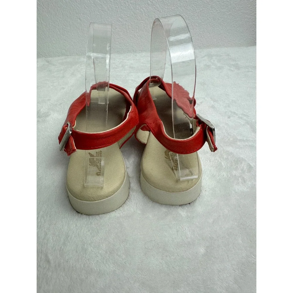Aerobics Comfort Red Leather Criss Cross Slingback‎ Sandals 37 Made in Portugal